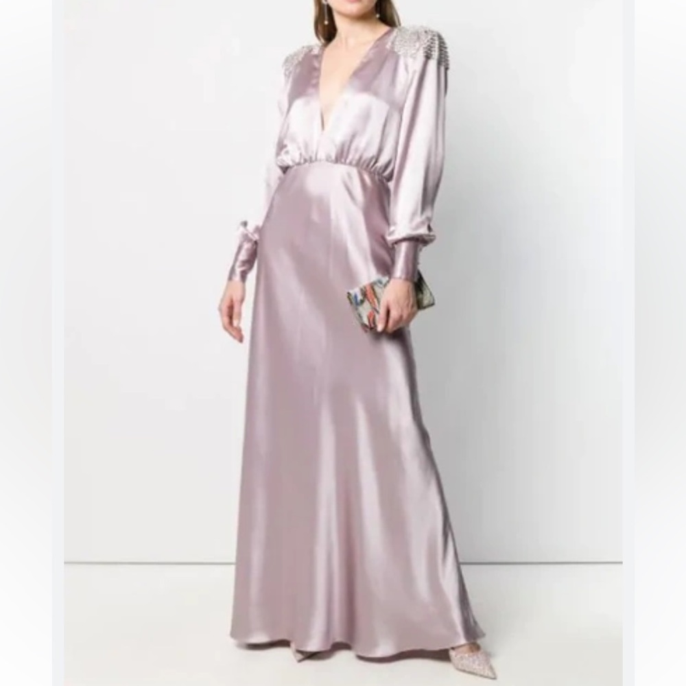 Alessandra Rich Crystal Embellished Lavender Silk Gown Size 36